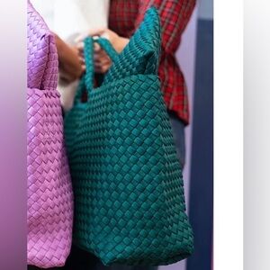 Peace Love and Mahjong Woven Tote and Tile Bag -Teal